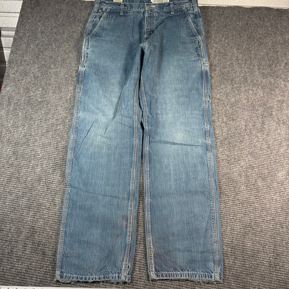 Carhartt FR Carpenter Jeans Mens 40x32 Blue Fair Distressed Thrashed Workwear